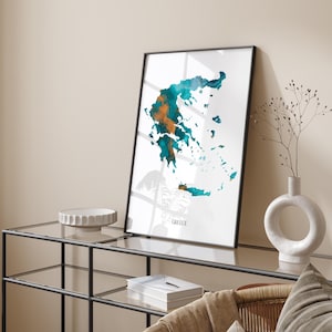 Griechenland Map Türkis & Gold Wand Kunst Druck