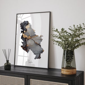 Serbien Map Black & Gold Wall Art Print [EV]