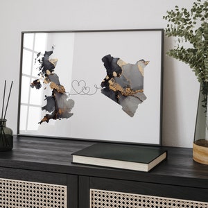 Großbritannien und Kenia Karte Schwarz & Gold Reise Wand Kunst Druck | Vereinigtes Königreich | Großbritanien