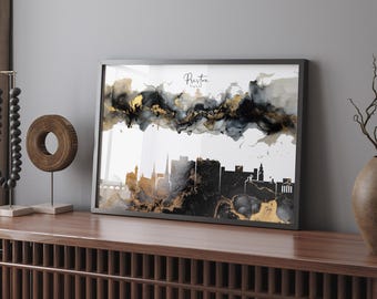 Preston Skyline Black & Gold Wall Art Print | England | UK | United Kingdom