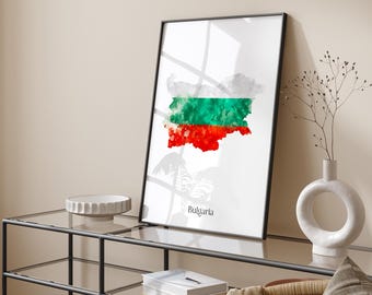Bulgaria Watercolour Flag Map Wall Art Print | Bulgaria Travel Poster