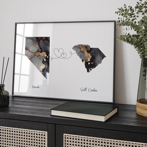 Nevada und South Carolina Karte Schwarz & Gold Reise Wand Kunst Druck | Nevada | Reisen Umzug Geschenk