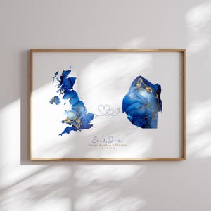 Großbritannien und Eswatini Karte Blau & Gold Reise Wand Kunst | Vereinigtes Königreich | Reisen Umzug Geschenk