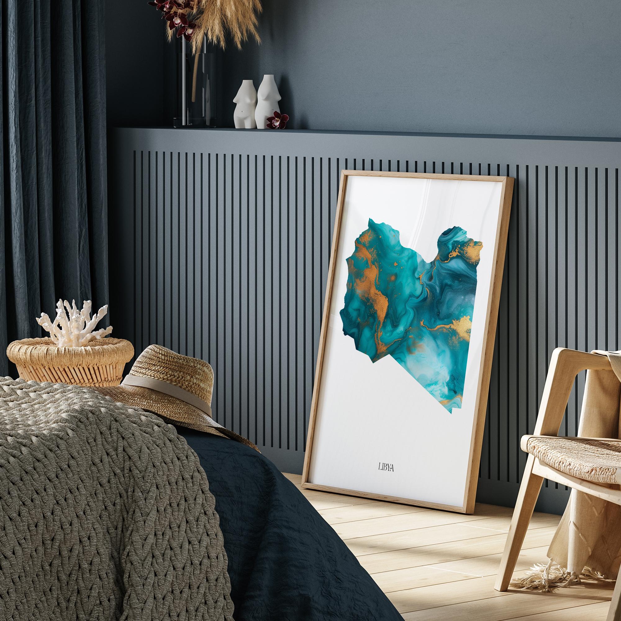 Libya Map Turquoise & Gold Wall Art Print - Etsy