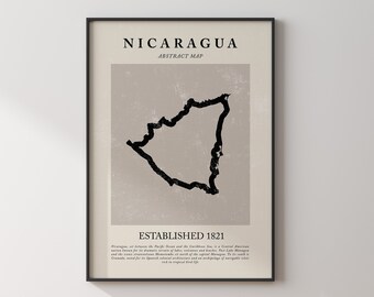 Impresión artística abstracta vintage con mapa de Nicaragua, póster de viaje inspirado en Picasso y Matisse