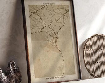 Newcastle, England Karte | Vintage Beige Detailkarte Drucken | Vereinigtes Königreich Wandkunst | Reisegeschenk