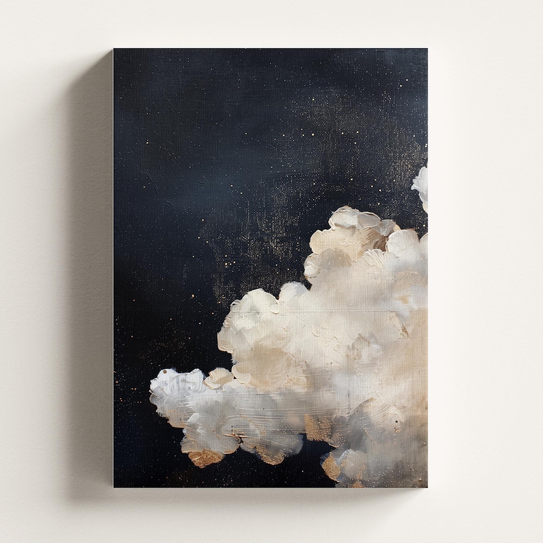 Black and White Cloud Canvas | Abstract Night Sky Wall Art | Minimalist ...