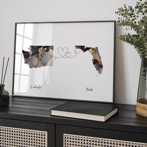 Kaart van Washington en Florida zwart en goud reizen muurkunst print | Washington | Cadeau voor op reis verhuizen