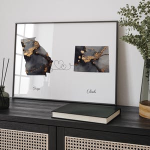 Carte de la Géorgie et du Colorado, impression d'art mural de voyage noir et or | Géorgie | Cadeau déménagement