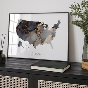 Estados Unidos Mapa Preto e Dourado Impressão de Arte de Parede [EV] EUA América