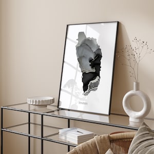 Dominica Map Black & Silver Wall Art Print