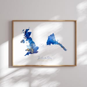 Großbritannien und Eritrea Karte Blau & Gold Reise Wand Kunst | Vereinigtes Königreich | Reisen Umzug Geschenk