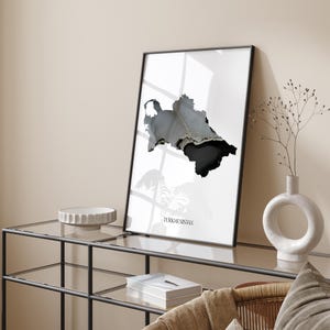 Turkmenistan Map Black & Silver Wall Art Print