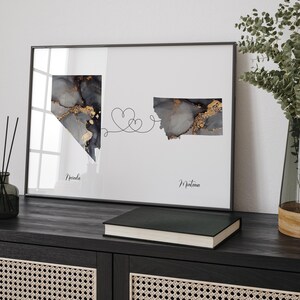Nevada und Montana Karte Schwarz & Gold Reise Wand Kunst Druck | Nevada | Reisen Umzug Geschenk