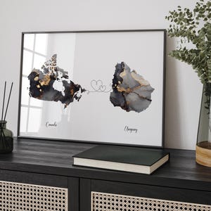 Kanada und Uruguay Karte Schwarz & Gold Reise Wand Kunst Druck | Kanadisch | Minimalistisches Dekor | Internationale Reisekunst