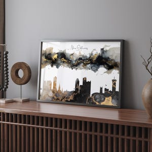 New Orleans Skyline Schwarz & Gold Wand Kunst Poster |USA | Vereinigten Zustand