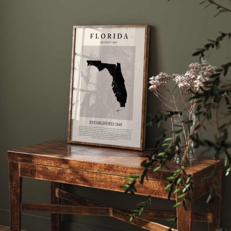 Abstract Florida Map Vintage Wall Art Print US State | United States of ...