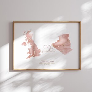 Großbritannien und Algerien Karte Pink & Gold Reise Wand Kunst Druck | Vereinigtes Königreich | Reisen Umzug Geschenk