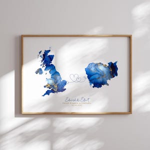 Großbritannien und Kambodscha Karte Blau & Gold Reise Wand Kunst Druck | Vereinigtes Königreich | Reisen Umzug Geschenk