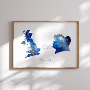 Großbritannien und die Elfenbeinküste Karte Blau & Gold Reise Wand Kunst | Vereinigtes Königreich | Reisen Umzug Geschenk