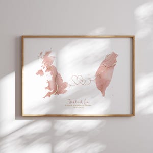 Großbritanien und Taiwan Karte Pink & Gold Reise Wand Kunst Druck | Vereinigtes Königreich | Reisen Umzug Geschenk