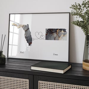 Kaart Florida en Kansas zwart-gouden reiskunst aan de muur | Florida| Cadeau voor op reis verhuizen