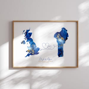 Großbritannien und Benin Karte Blau & Gold Reise Wand Kunst Druck | Vereinigtes Königreich | Reisen Umzug Geschenk