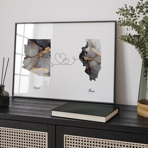 Arizona e Illinois Mappa Black & Gold Travel Wall Art Print / Arizona / Viaggio Trasloco Regalo Casa