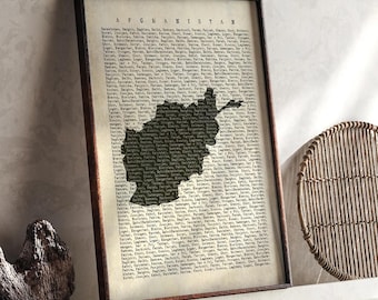 Afghanistan Karte | Vintage Beige Typographie Karte Mit Städtenamen | Afghanistan Reise Poster | Kunstdruck