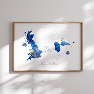 Großbritannien und Guadeloupe Karte Blau & Gold Reise Wand Kunst | Vereinigtes Königreich | Reisen Umzug Geschenk