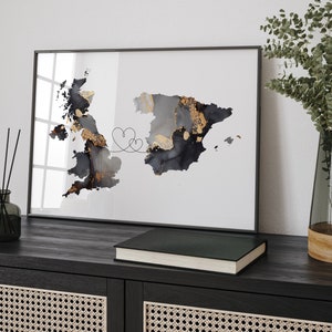Großbritannien und Spanien Karte Black & Gold Travel Wall Art Print | Vereinigtes Königreich | Großbritanien