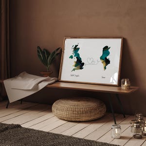 Großbritannien und Tunesien Karte Grün & Gold Reise Wand Kunst | Vereinigtes Königreich | Reisen Umzug Geschenk
