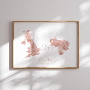 United Kingdom and Venezuela Map Pink & Gold Travel Wall Art Print | Vereinigtes Königreich | Reisen Umzug Geschenk