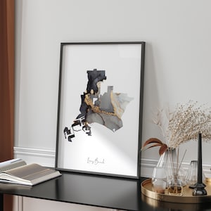 Long Beach Map Schwarz & Gold Wand Kunst | Kalifornien | USA | Vereinigte Staaten von Amerika [EV]