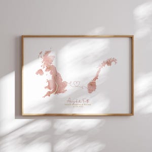 Großbritannien und Norwegen Karte Pink & Gold Travel Wall Art Print | Vereinigtes Königreich | Reisen Umzug Geschenk