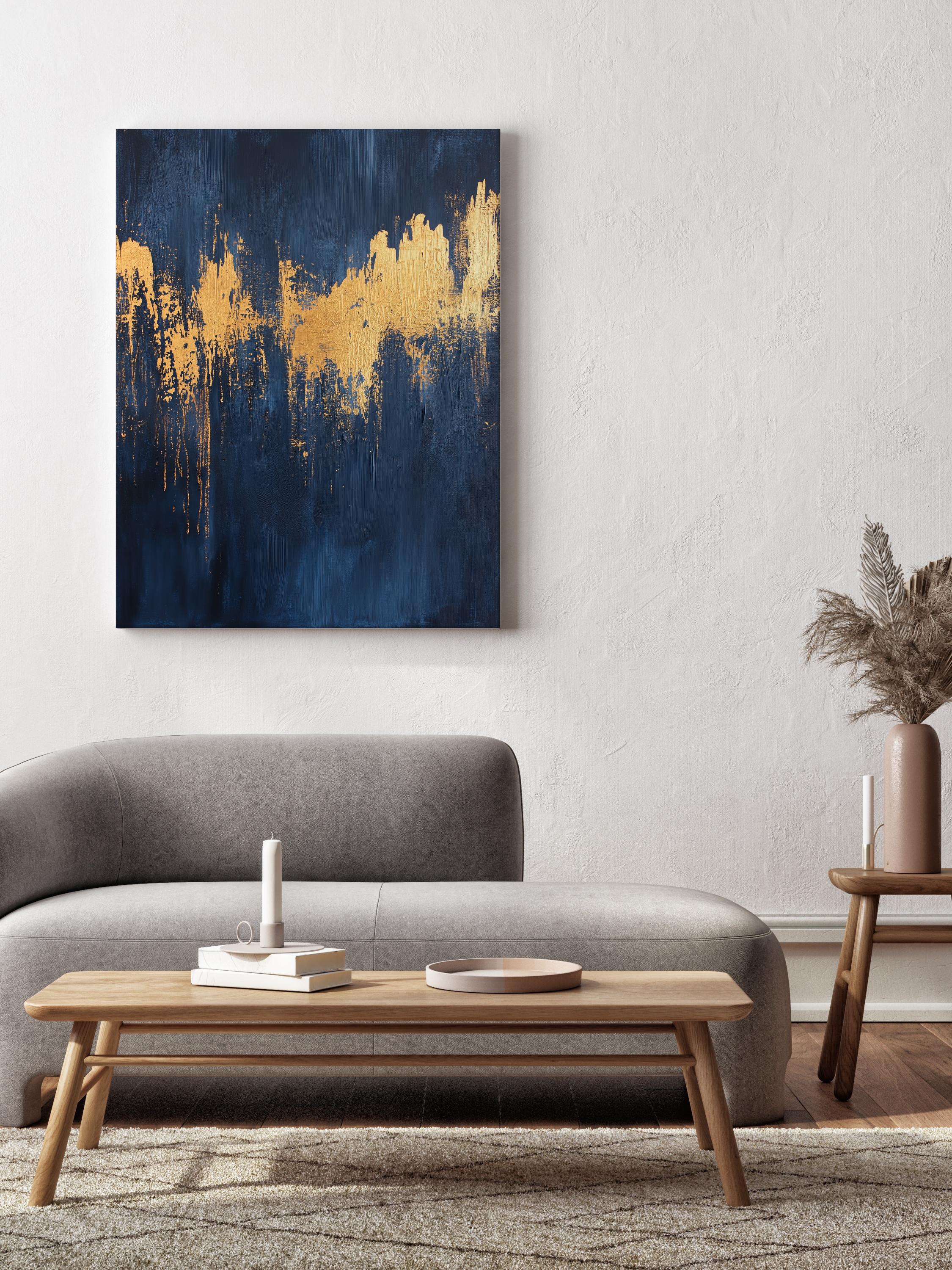 Navy Blue and Gold Abstract Canvas | Textured Modern Wall Art ...