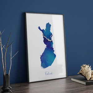 Finland Map Blau und Gold Wand Kunst Druck