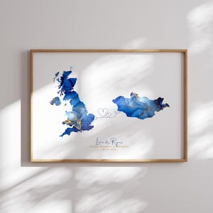 Großbritannien und Mongolei Karte Blau & Gold Reise Wand Kunst Druck | Vereinigtes Königreich | Reisen Umzug Geschenk