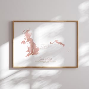 Großbritanien und Turks- und Caicoskarten Pink & Gold Reise-Wand-Kunstdruck | Vereinigtes Königreich | Reisen Umzug Geschenk