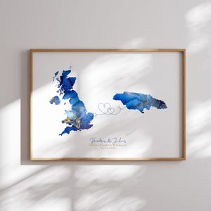 Großbritannien und Jamaika Karte Blau & Gold Reise Wand Kunst Druck | Vereinigtes Königreich | Reisen Umzug Geschenk