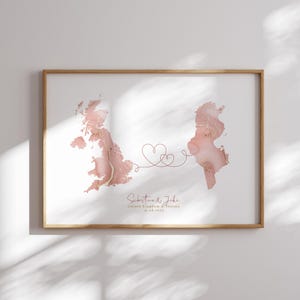 Großbritannien und Tunesien Karte Pink & Gold Reise Wand Kunst Druck | Vereinigtes Königreich | Reisen Umzug Geschenk