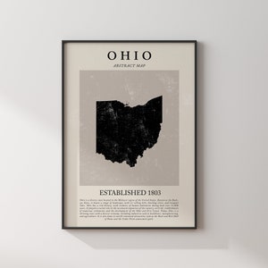 Abstrakt Ohio Karte Vintage Wand Kunst Druck US Bundesstaat | Vereinigte Staaten von Amerika | USA Reise Poster