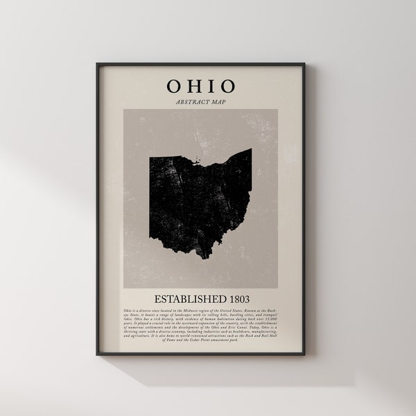 Abstract Ohio Map Vintage Wall Art Print US State | United States of America | USA Travel Poster