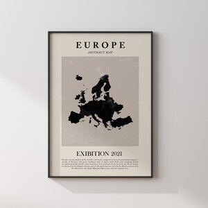 Europa Karte Vintage Abstraktes Wand Kunst Druck Picasso + Matisse Inspiriertes Reise Poster