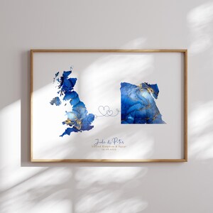 Großbritannien und Ägypten Karte Blau & Gold Reise Wand Kunst Druck | Vereinigtes Königreich | Reisen Umzug Geschenk