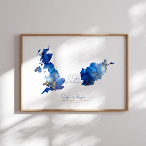 Großbritanien und Afghanistan Karte Blau & Gold Reise Wand Kunst Druck | Vereinigtes Königreich | Reisen Umzug Geschenk