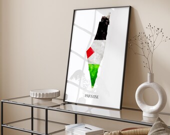 Mapa da Bandeira da Palestina em Aquarela | Impressão de Arte de Parede | Pôster de Viagem à Palestina