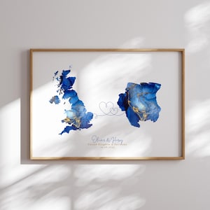 Großbritannien und Suriname Karte Blau & Gold Reise Wand Kunst | Vereinigtes Königreich | Reisen Umzug Geschenk