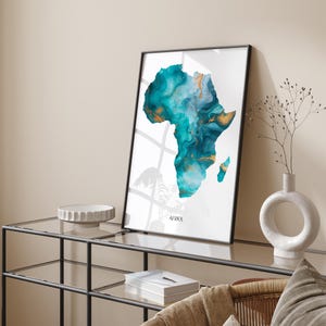Africa Map Turquoise & Gold Wall Art Print