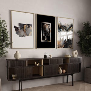 3er Set Washington Schwarz & Gold Wandkunst | Washington Karte | Washington Skyline | Washington Typografie | illium | USA